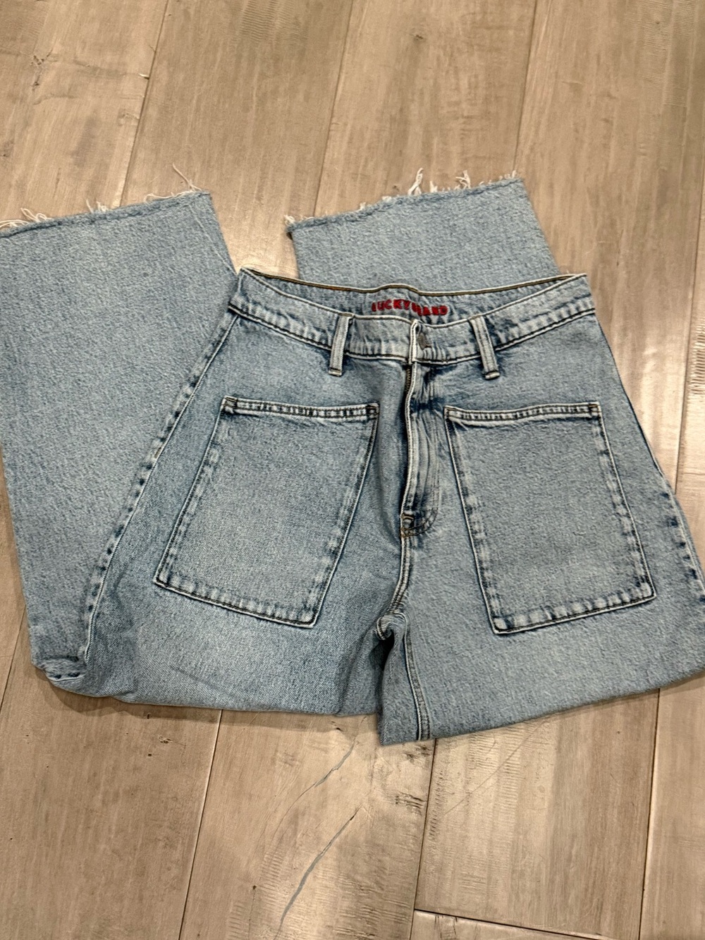 Lucky Brand Light Blue Straight Leg Jeans with Raw Hem (158)